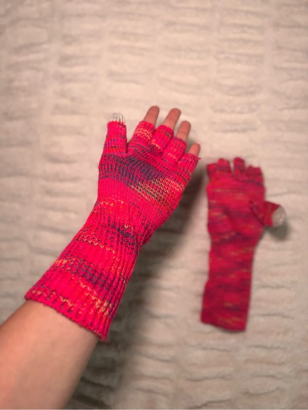 Pink Knit Fingerless Convertible Gloves